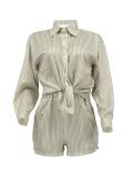 Stripe Print Shirt Shorts Two Piece Set GLF-10085