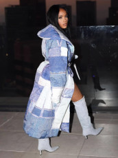 Print Double-breasted Tie Up Coat ZSD-0724