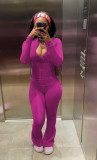 Solid Color Zipper Long Sleeve Pants 2 Piece Set LSD-22361