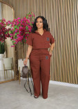 Print Short Sleeve Shirt Two Piece Pants Set OUQF-269