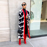Warm Loose Houndstooth Plush Long Coat LSD-2361
