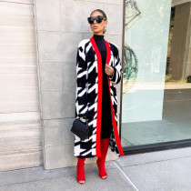 Warm Loose Houndstooth Plush Long Coat LSD-2361