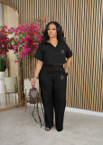 Print Short Sleeve Shirt Two Piece Pants Set OUQF-269