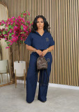 Print Short Sleeve Shirt Two Piece Pants Set OUQF-269