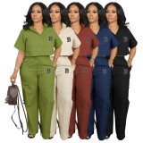 Print Short Sleeve Shirt Two Piece Pants Set OUQF-269