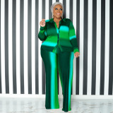 Plus Size Print Stripe Pants Two Piece Set GDAM-1033