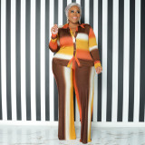 Plus Size Print Stripe Pants Two Piece Set GDAM-1033