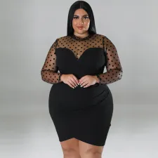 Plus Size Mesh Patchwork Bodycon Dress GDAM-1032