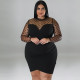 Plus Size Mesh Patchwork Bodycon Dress GDAM-1032