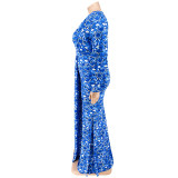 Plus Size Print Long Sleeve Fashtail Dress GDAM-1038