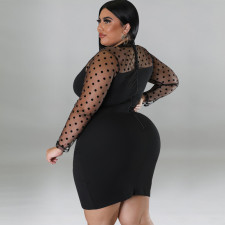 Plus Size Mesh Patchwork Bodycon Dress GDAM-1032
