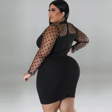 Plus Size Mesh Patchwork Bodycon Dress GDAM-1032