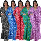 Plus Size Print Long Sleeve Fashtail Dress GDAM-1038