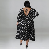 Plus Size Polka Dot Print Big Swing Long Dress GDAM-1028