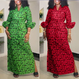 Plus Size Print Drawstring Split Maxi Dress NY-10975