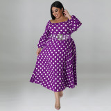 Plus Size Polka Dot Print Big Swing Long Dress GDAM-1028