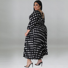 Plus Size Polka Dot Print Big Swing Long Dress GDAM-1028
