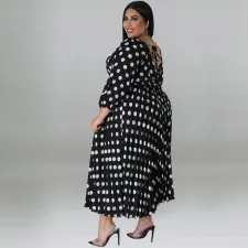 Plus Size Polka Dot Print Big Swing Long Dress GDAM-1028