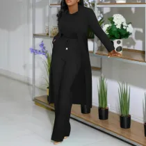 Plus Size Solid Color Cardigan Two Piece Pants Set NY-10976