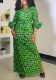 Plus Size Print Drawstring Split Maxi Dress NY-10975