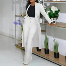 Plus Size Solid Color Cardigan Two Piece Pants Set NY-10976
