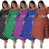 Plus Size Polka Dot Print Big Swing Long Dress GDAM-1028