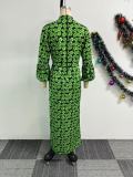 Plus Size Print Drawstring Split Maxi Dress NY-10975