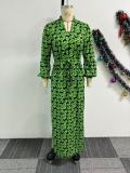 Plus Size Print Drawstring Split Maxi Dress NY-10975