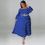 Plus Size Polka Dot Print Big Swing Long Dress GDAM-1028
