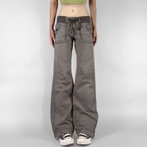 Patchwork Drawstring Solid Color Micro Flare Jeans GQLF-9869
