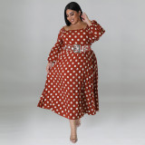 Plus Size Polka Dot Print Big Swing Long Dress GDAM-1028