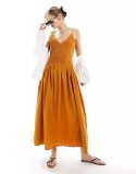V Neck Patchwork Solid Color Sling Long Dress YUMT-YMT334