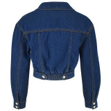 Button Cardigan Long Sleeve Short Denim Jacket GDAM-218578