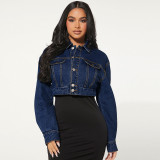 Button Cardigan Long Sleeve Short Denim Jacket GDAM-218578