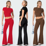 Solid Color Sleeveless Two Piece Pants Set YD-8818