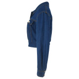 Button Cardigan Long Sleeve Short Denim Jacket GDAM-218578
