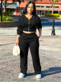 Solid Color Long Sleeve Zipper Pants Suit YD-049