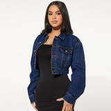 Button Cardigan Long Sleeve Short Denim Jacket GDAM-218578