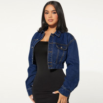 Button Cardigan Long Sleeve Short Denim Jacket GDAM-218578