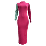 Color Block Patchwork Long Sleeve Midi Dress SHMF-0003