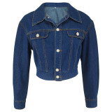 Button Cardigan Long Sleeve Short Denim Jacket GDAM-218578