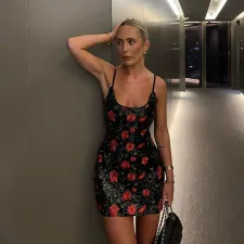 Print Sequin Backless Slim Mini Dress XEF-K24D60357