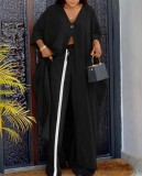 Print V Neck Loose Long Shirt Drawstring Trouser Set GYSL-006