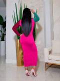 Color Block Patchwork Long Sleeve Midi Dress SHMF-0003