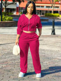 Solid Color Long Sleeve Zipper Pants Suit YD-049