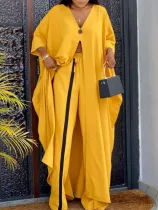 Print V Neck Loose Long Shirt Drawstring Trouser Set GYSL-006