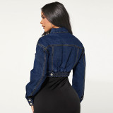 Button Cardigan Long Sleeve Short Denim Jacket GDAM-218578