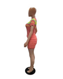 Color Block Short Sleeve Sweater Shorts Set QXTF-8105