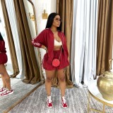 Fashion Solid Zipper Coat Two Piece Skirts Set LSD-2343