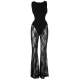 Pre Order: About 7 work days shipping Lace See Through Patchwork Sling Jumpsuit YUEM-2025100